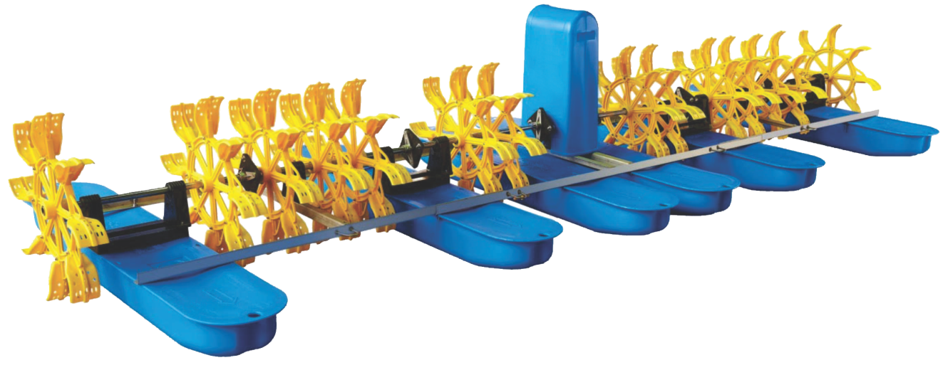 Long-arm paddle wheel aerator